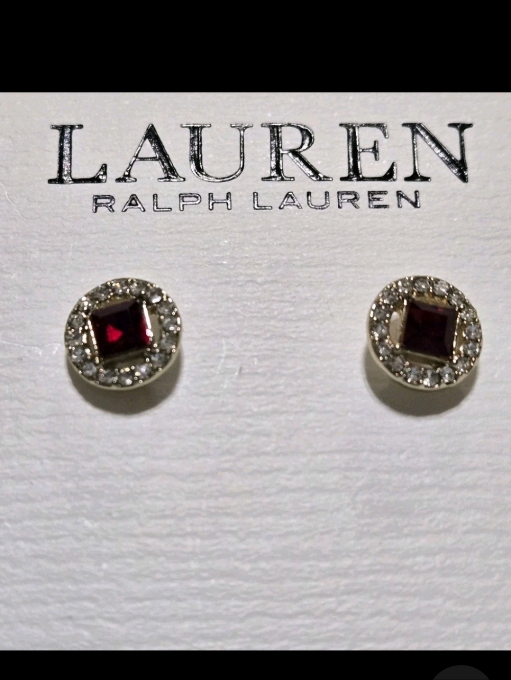 Ralph LAUREN STUD EARRINGS Red Stone/Circle Faux Stones Mother's Day Gift Love